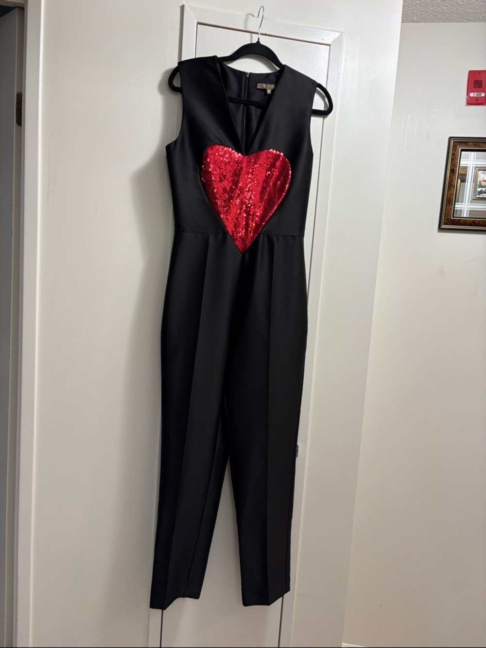 Simona Corsellini Black Jumpsuit with Red Sequin Heart NWOT